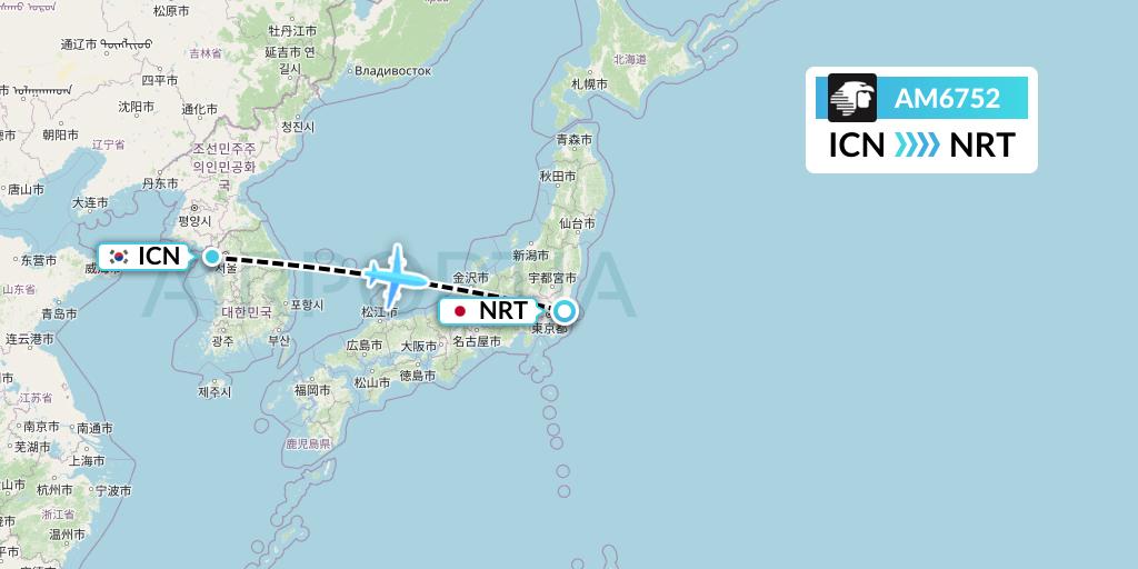AM6752 Aeromexico Flight Map: Seoul to Tokyo
