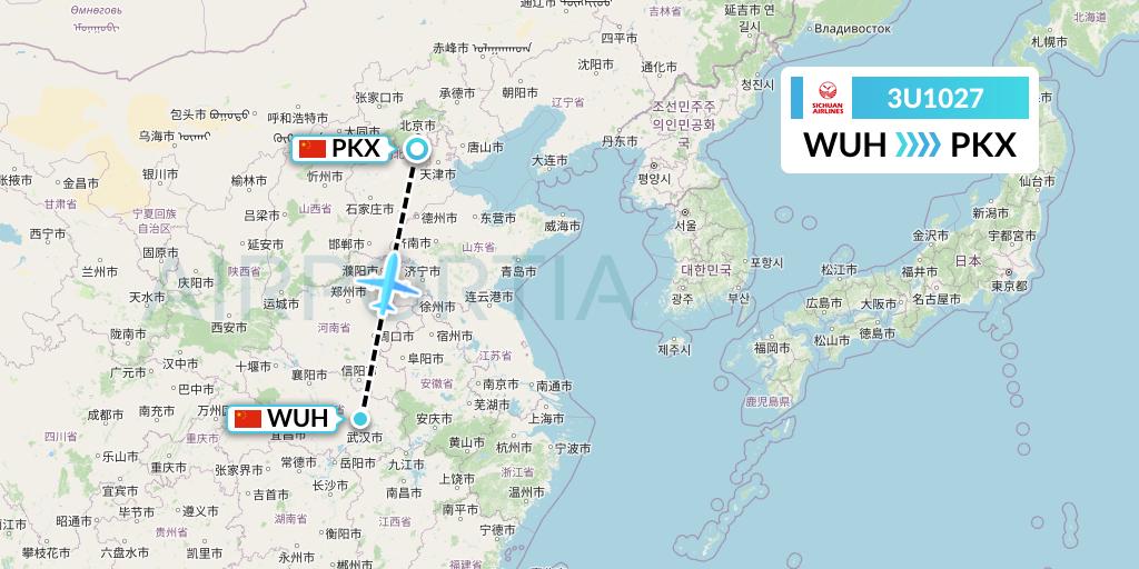 3U1027 Sichuan Airlines Flight Map: Wuhan to Beijing