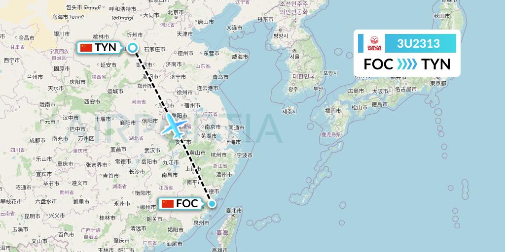 3U2313 Sichuan Airlines Flight Map: Fuzhou to Taiyuan