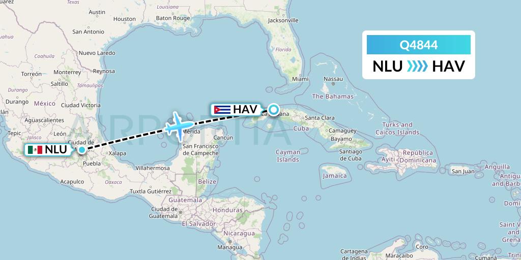 Q4844 Euroairlines Flight Map: Reyes Acozac to Havana