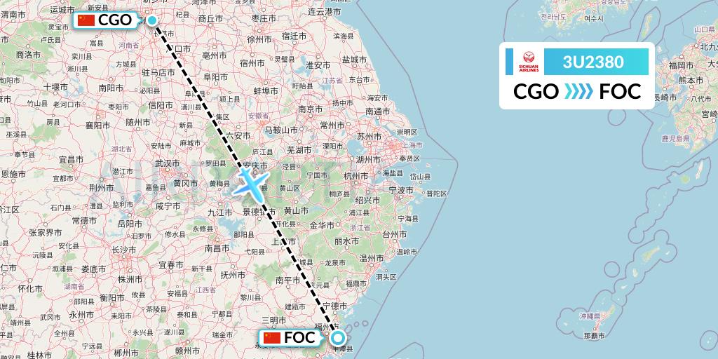 3U2380 Sichuan Airlines Flight Map: Zhengzhou to Fuzhou