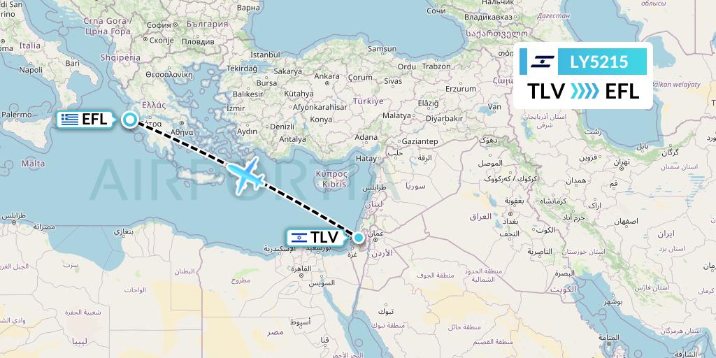 LY5215 El Al Flight Map: Tel Aviv to Kefalonia