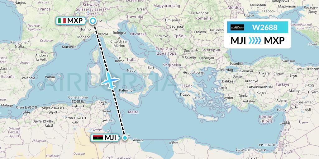 W2688 Flex Flight Flight Map: Tripoli to Milan