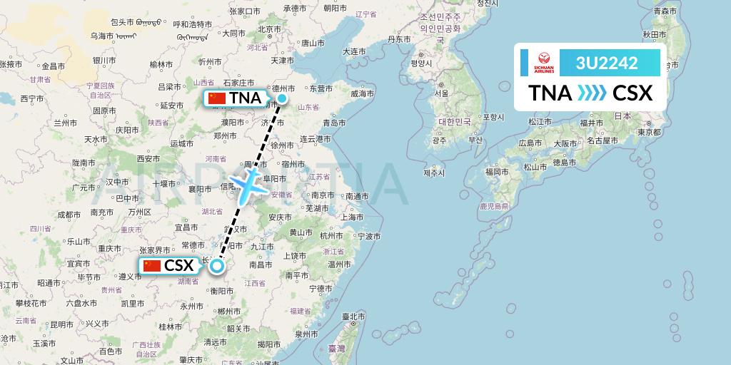 3U2242 Sichuan Airlines Flight Map: Jinan to Changsha