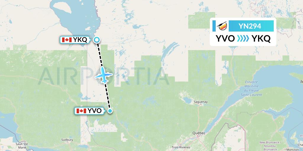 YN294 Air Creebec Flight Map: Val-d'Or to Waskaganish