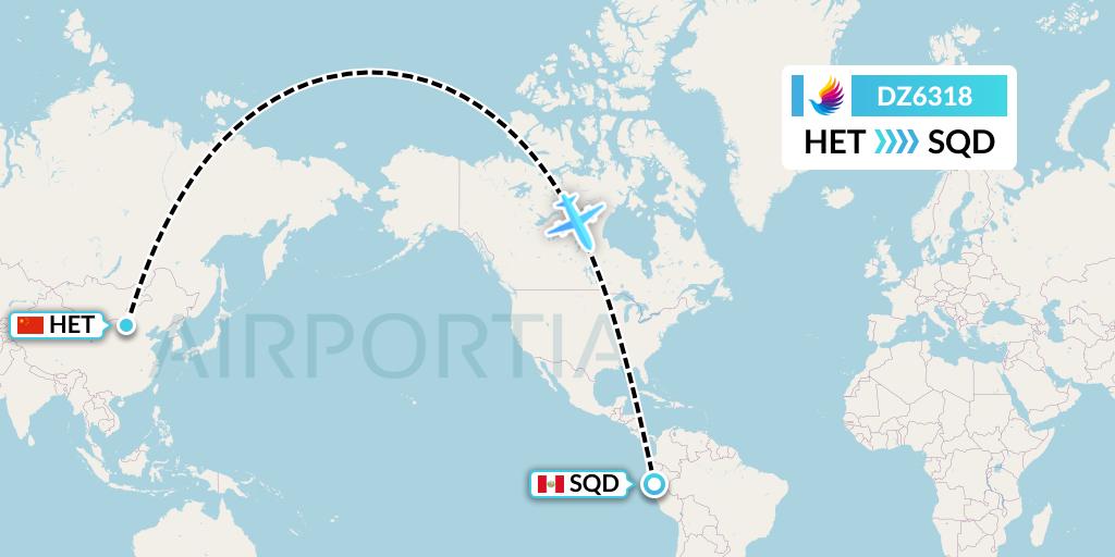 DZ6318 Donghai Airlines Flight Map: Hohhot to San Francisco de Yeso
