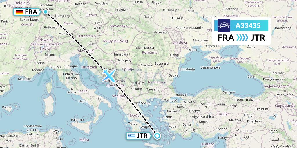 A33435 Aegean Airlines Flight Map: Frankfurt to Santorini