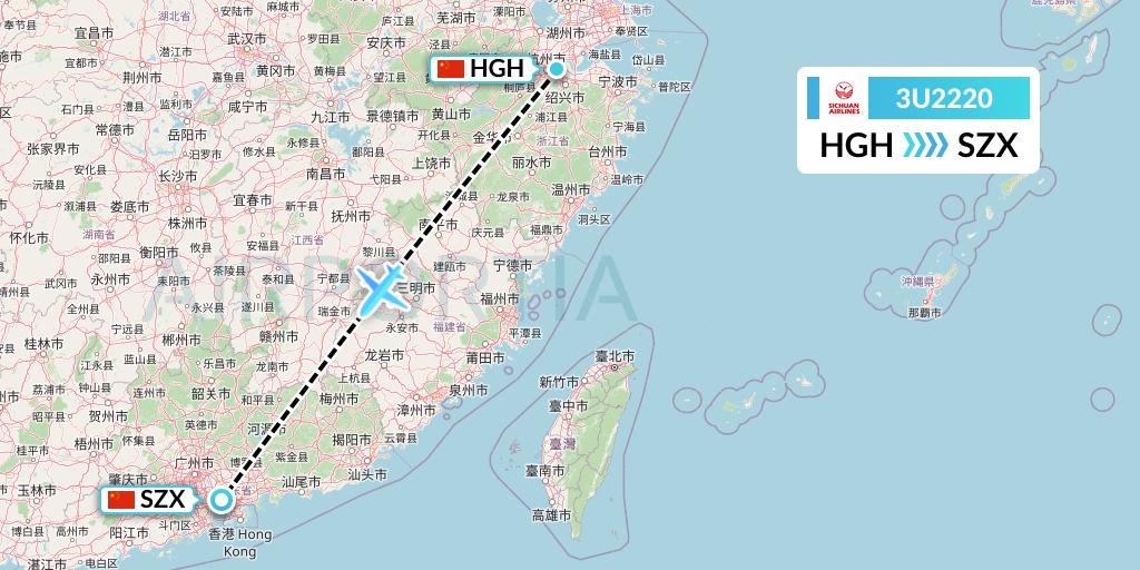 3U2220 Sichuan Airlines Flight Map: Hangzhou to Shenzhen