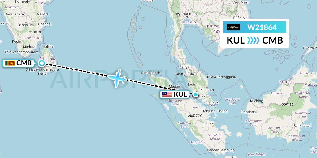 W21864 Flex Flight Flight Map: Kuala Lumpur to Colombo