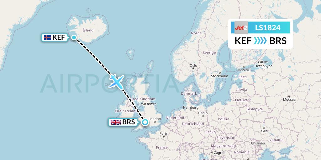 LS1824 Jet2 Flight Map: Reykjavik to Bristol