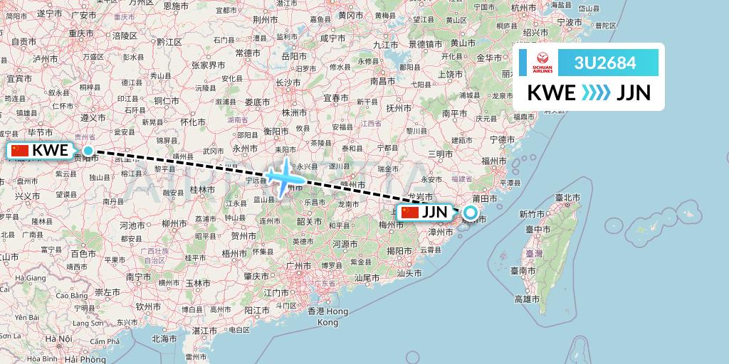 3U2684 Sichuan Airlines Flight Map: Guiyang to Jinjiang