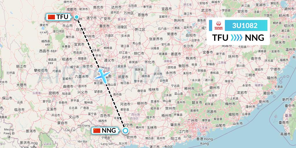 3U1082 Sichuan Airlines Flight Map: Chengdu to Nanning