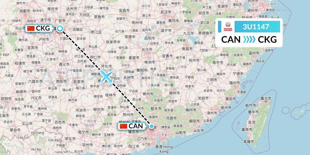 3U1147 Sichuan Airlines Flight Map: Guangzhou to Chongqing