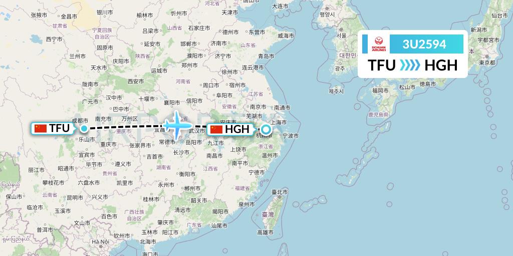 3U2594 Sichuan Airlines Flight Map: Chengdu to Hangzhou