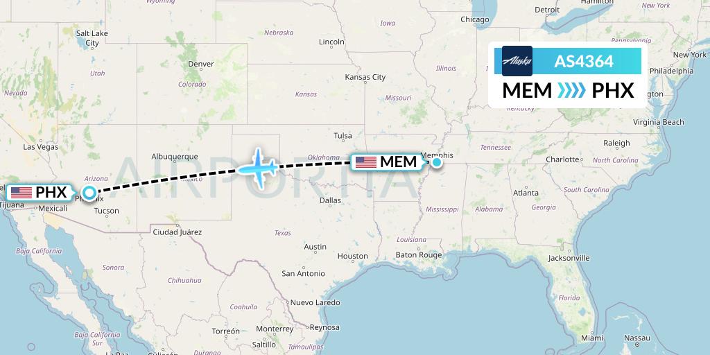 AS4364 Alaska Airlines Flight Map: Memphis to Phoenix