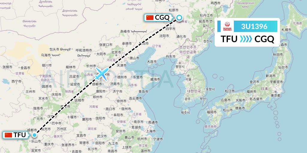 3U1396 Sichuan Airlines Flight Map: Chengdu to Changchun