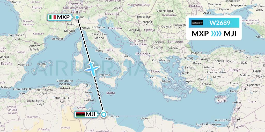 W2689 Flex Flight Flight Map: Milan to Tripoli
