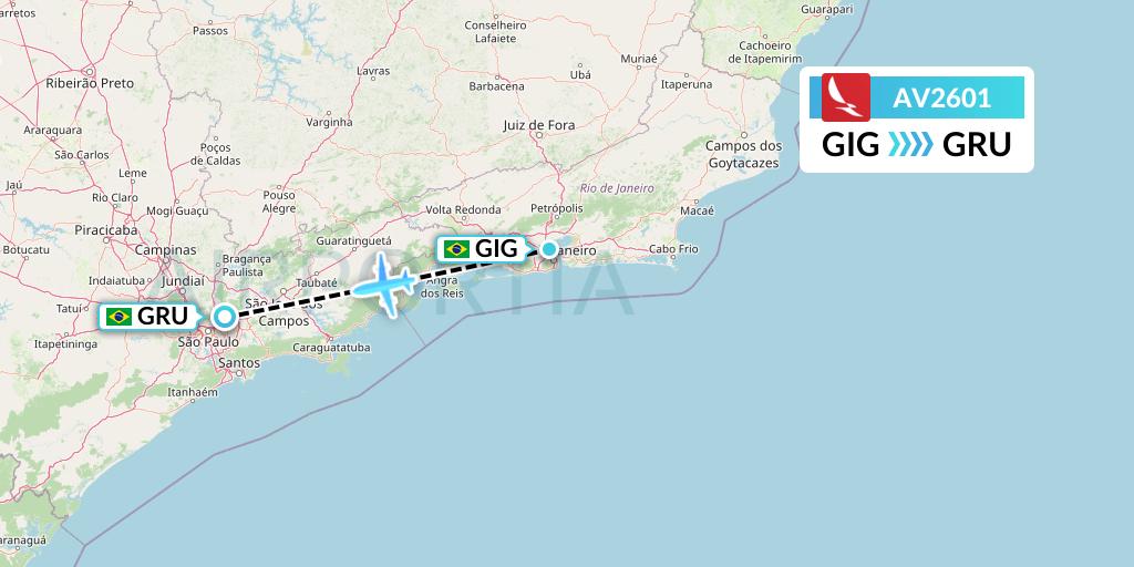 AV2601 Avianca Flight Map: Rio de Janeiro to Sao Paulo