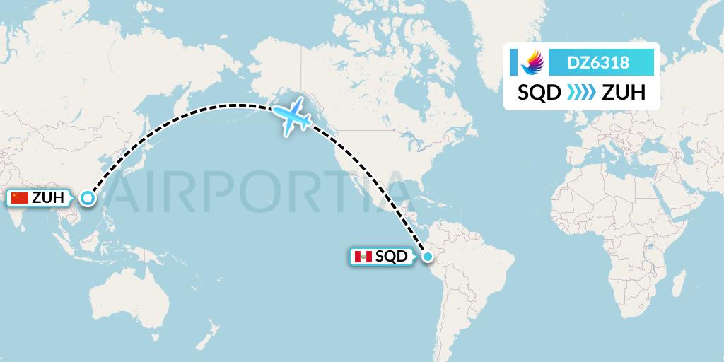 DZ6318 Donghai Airlines Flight Map: San Francisco de Yeso to Zhuhai