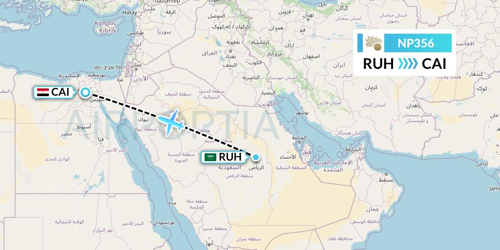 NP356 Nile Air Flight Map: Riyadh to Cairo