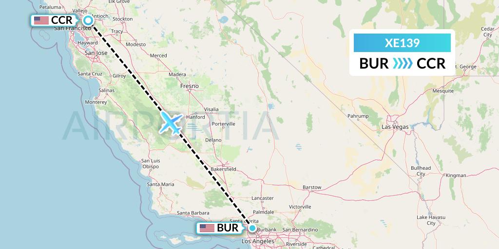 XE139 Jsx Flight Map: Burbank to Concord