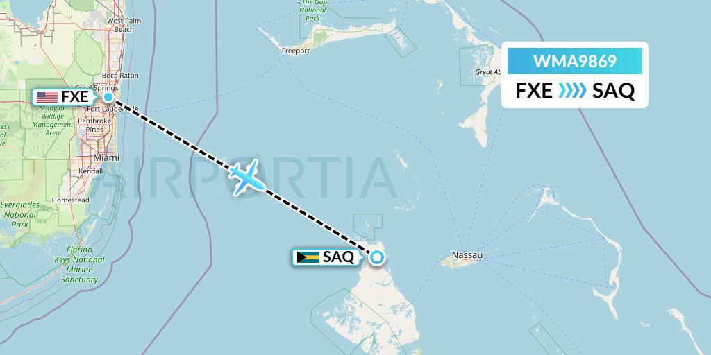 WMA9869 Watermakers Air Flight Map: Fort Lauderdale to San Andros