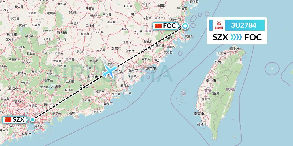 3U2784 Sichuan Airlines Flight Map: Shenzhen to Fuzhou