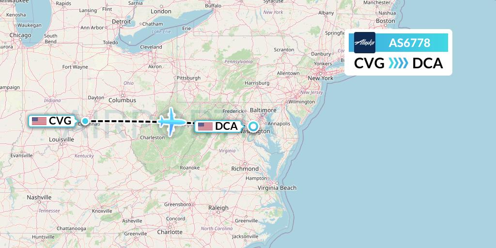 AS6778 Alaska Airlines Flight Map: Cincinnati to Washington