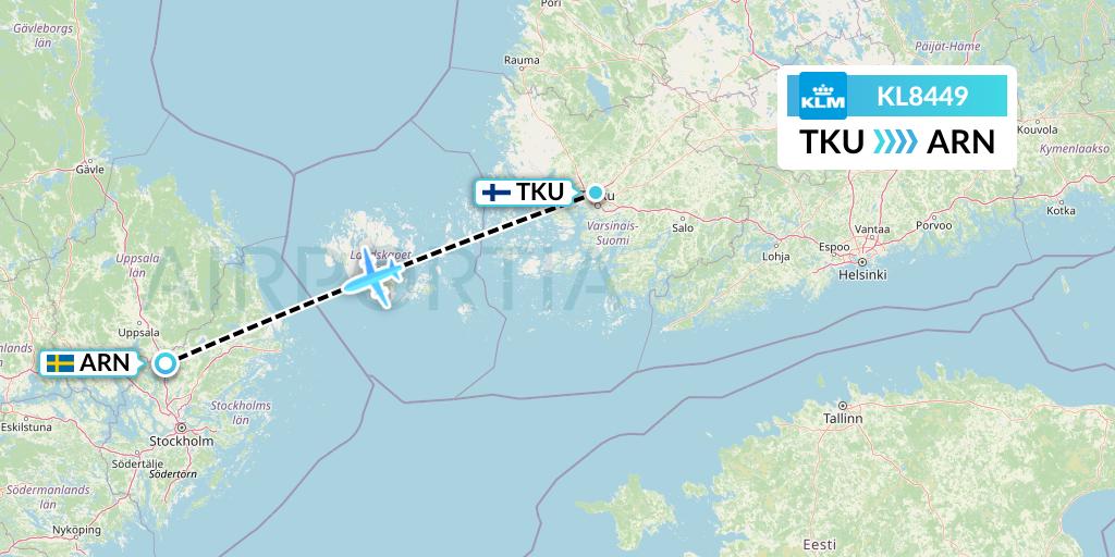 KL8449 KLM Flight Map: Turku to Stockholm