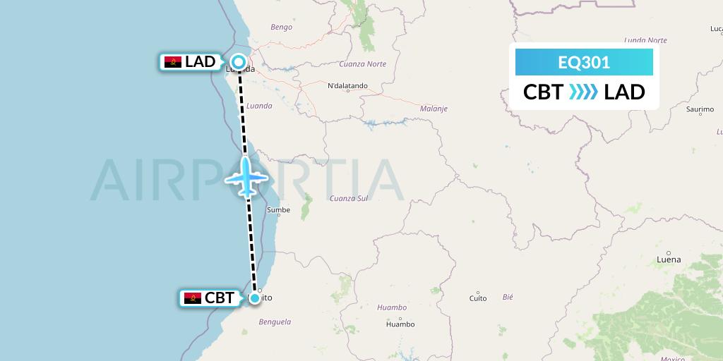EQ301 Fly Angola Flight Map: Catumbela to Luanda