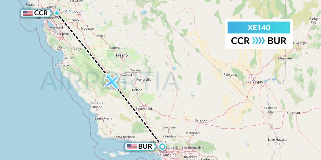 XE140 Jsx Flight Map: Concord to Burbank