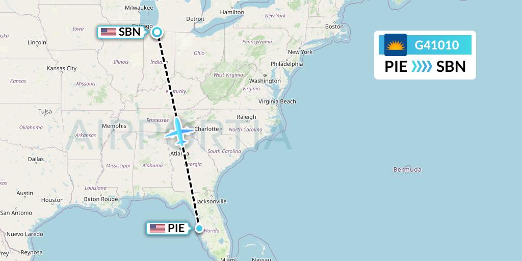 G41010 Allegiant Air Flight Map: St. Petersburg to South Bend