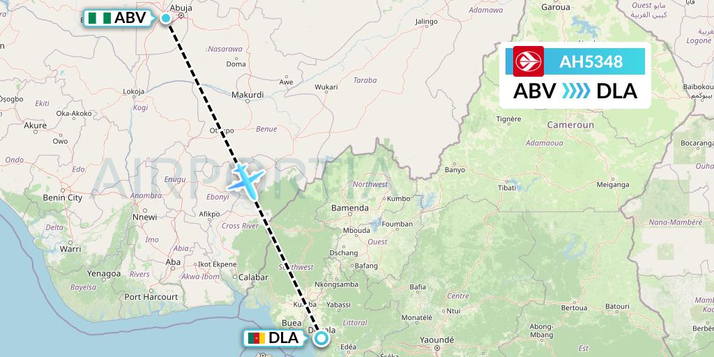 AH5348 Air Algerie Flight Map: Abuja to Douala