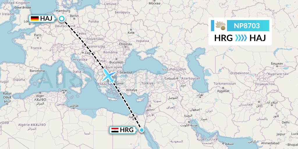 NP8703 Nile Air Flight Map: Hurghada to Hannover
