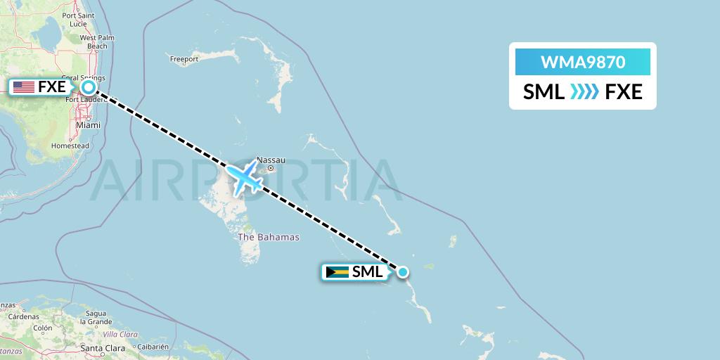 WMA9870 Watermakers Air Flight Map: Stella Maris to Fort Lauderdale