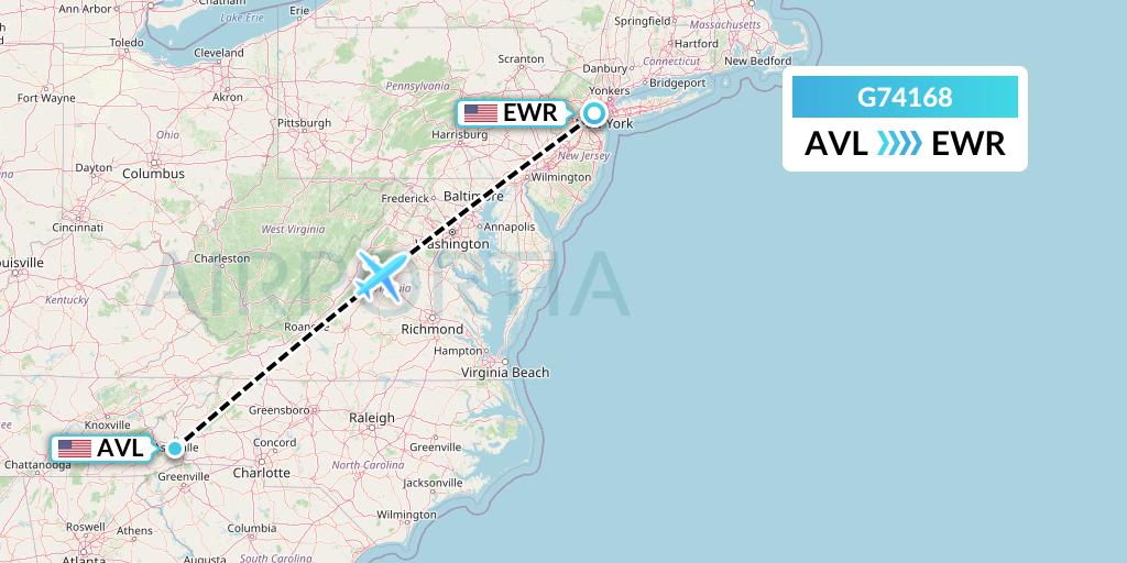 G74168 GoJet Flight Map: Asheville to New York