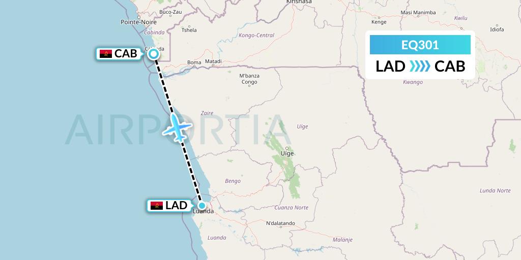 EQ301 Fly Angola Flight Map: Luanda to Cabinda