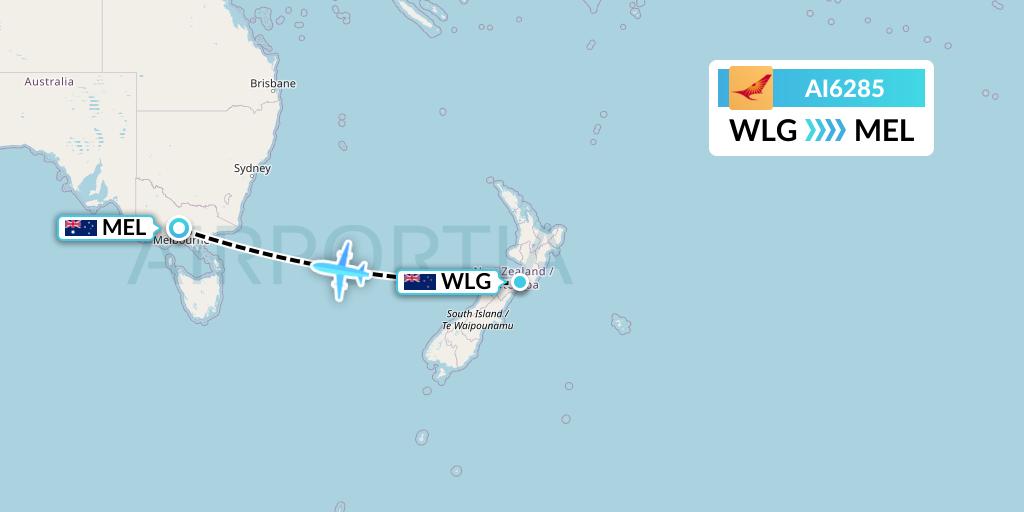 AI6285 Air India Flight Map: Wellington to Melbourne