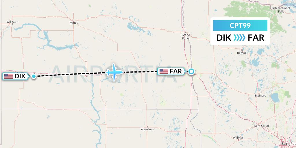CPT99 Corporate Air Flight Map: Dickinson to Fargo