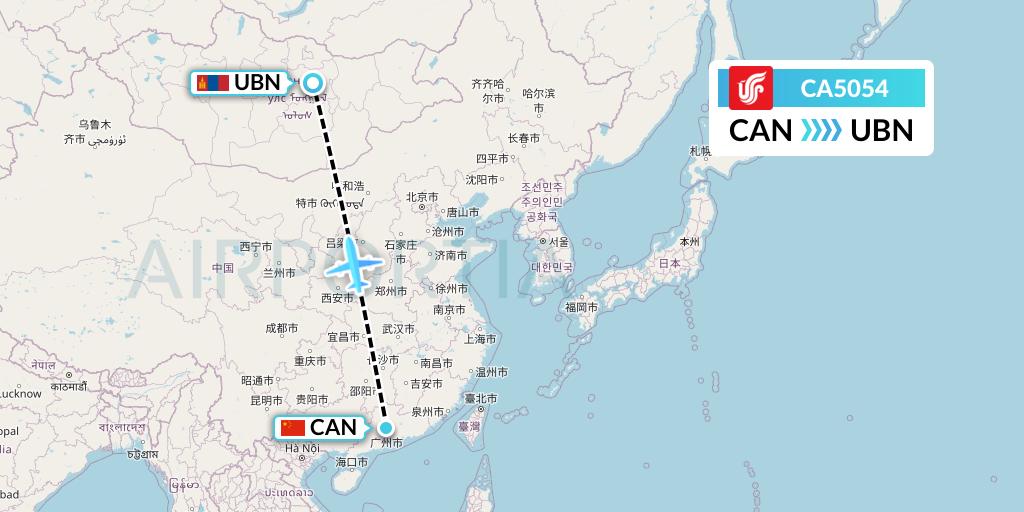 CA5054 Air China Flight Map: Guangzhou to Ulan Bator