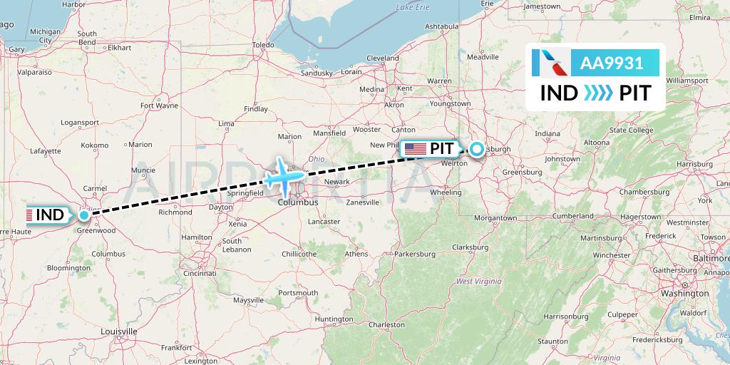 AA9931 American Airlines Flight Map: Indianapolis to Pittsburgh