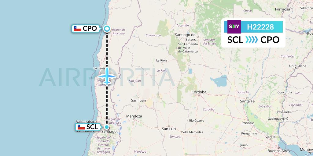 H22228 Sky Airline Flight Map: Santiago to Copiapo