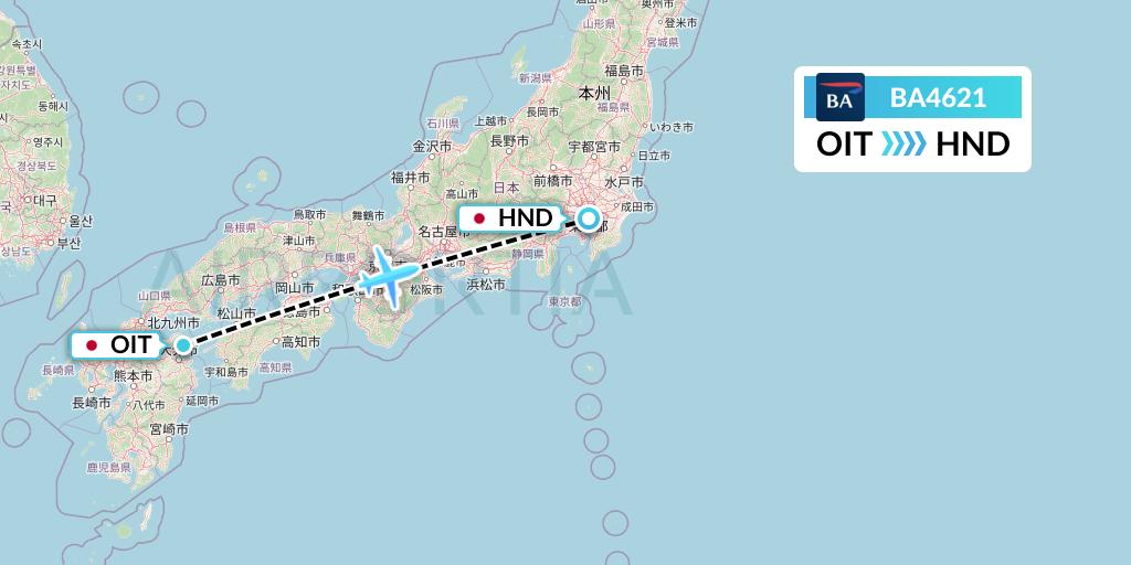 BA4621 British Airways Flight Map: Oita to Tokyo
