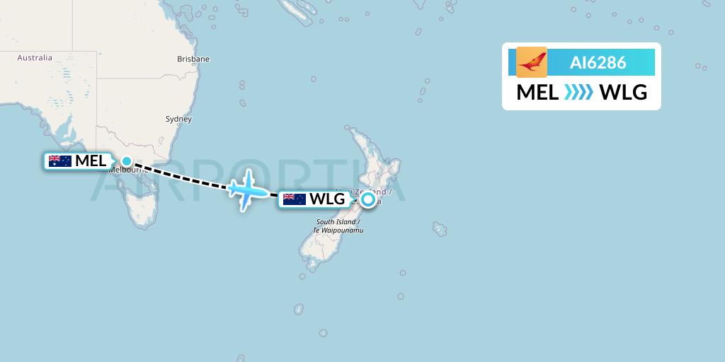 AI6286 Air India Flight Map: Melbourne to Wellington