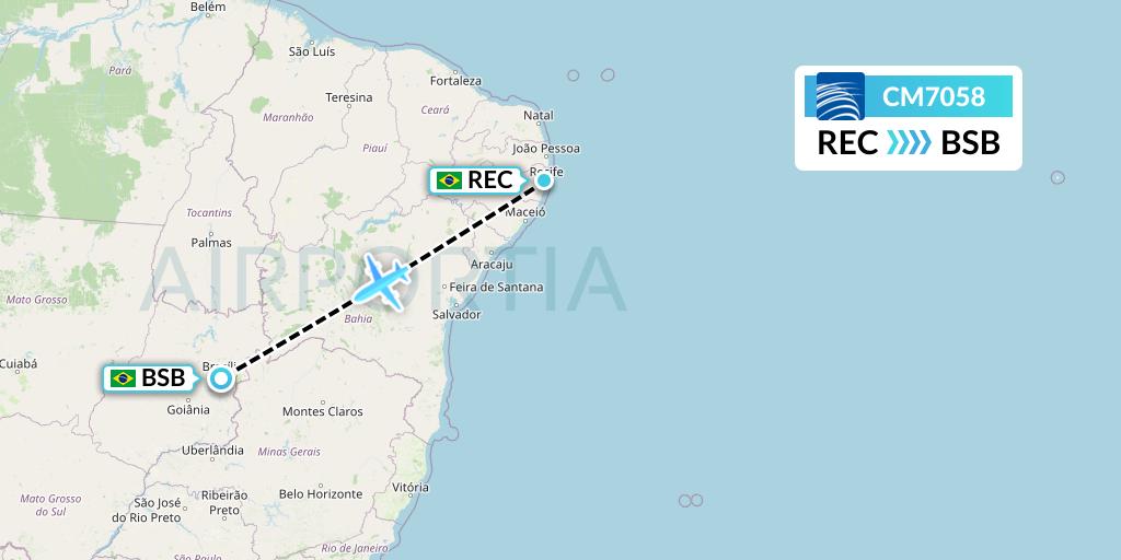 CM7058 Copa Airlines Flight Map: Recife to Brasilia