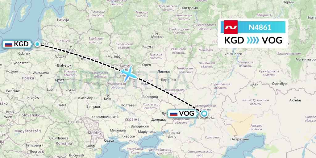 N4861 Nordwind Airlines Flight Map: Kaliningrad to Volgograd