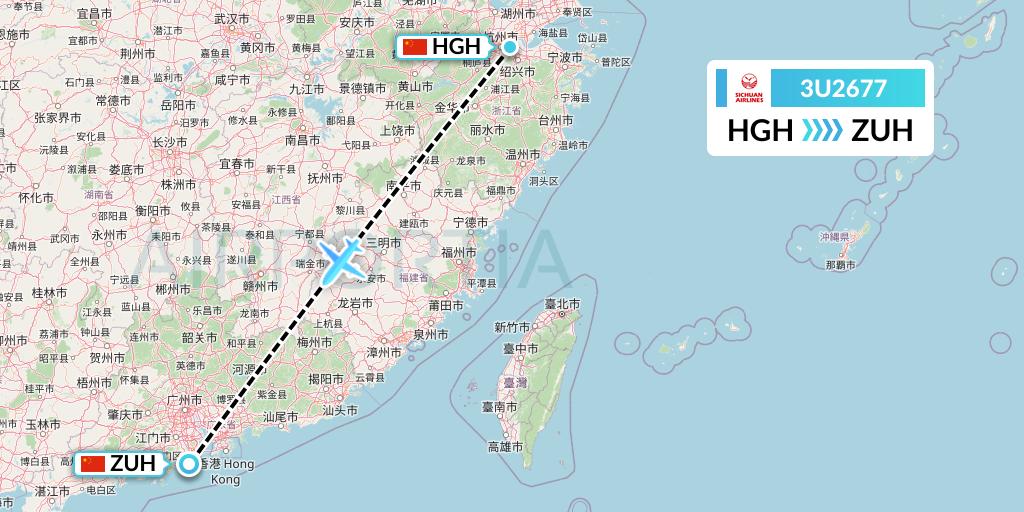 3U2677 Sichuan Airlines Flight Map: Hangzhou to Zhuhai