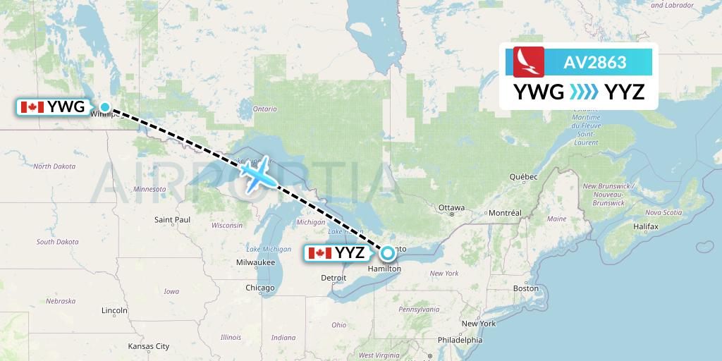AV2863 Avianca Flight Map: Winnipeg to Toronto