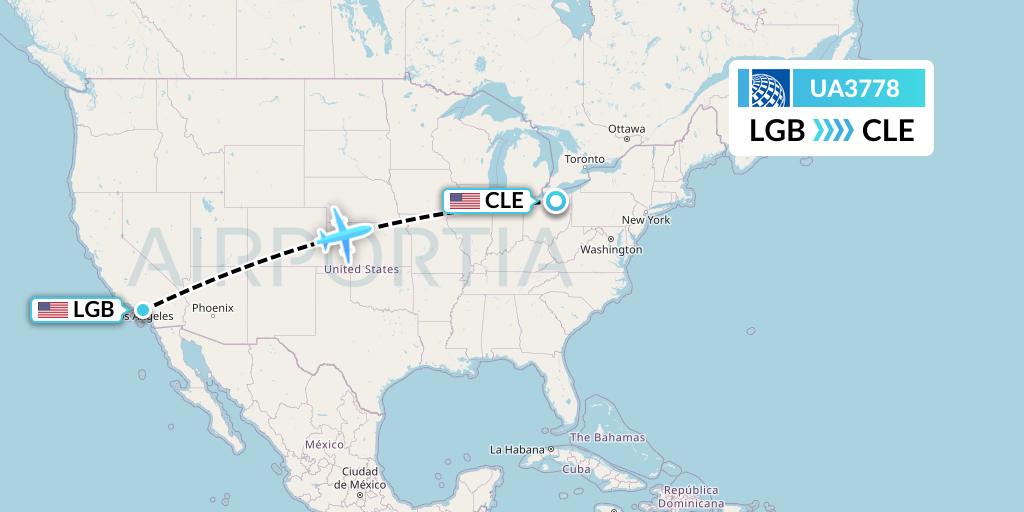 UA3778 United Airlines Flight Map: Long Beach to Cleveland