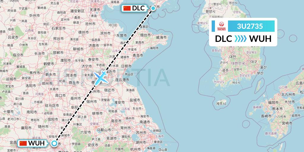3U2735 Sichuan Airlines Flight Map: Dalian to Wuhan